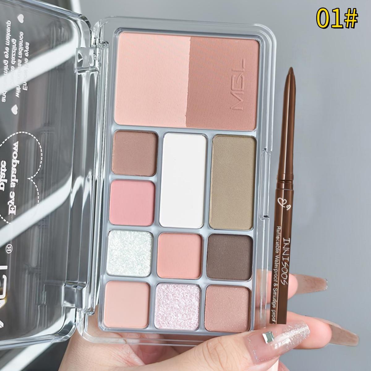 12-Color Eyeshadow Palette & Eyeliner Pen Set, Eye Makeup Cosmetic, Multi-Functional Shades for Highlighting, Blush, Contour, Smooth Liner, Perfect for Daily Use