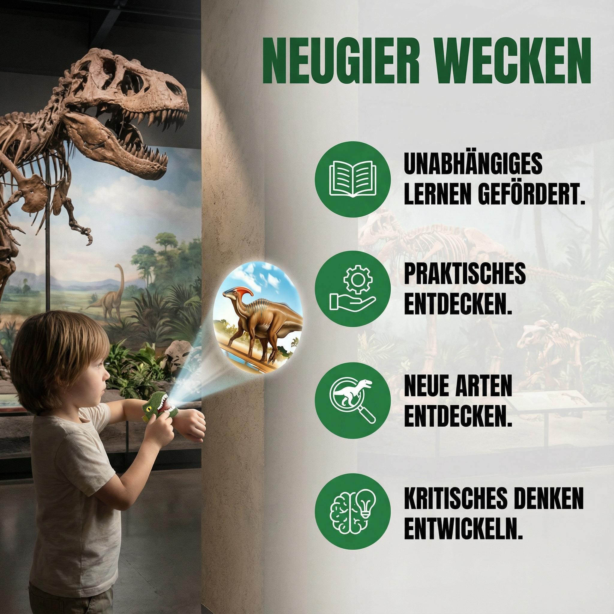 Digital Whimsical Dinosaur Learning Watch for Toddlers, Interactive Projection Toy, Silent Time Teaching Feature, Adjustable Soft Strap, Children's Day Gift