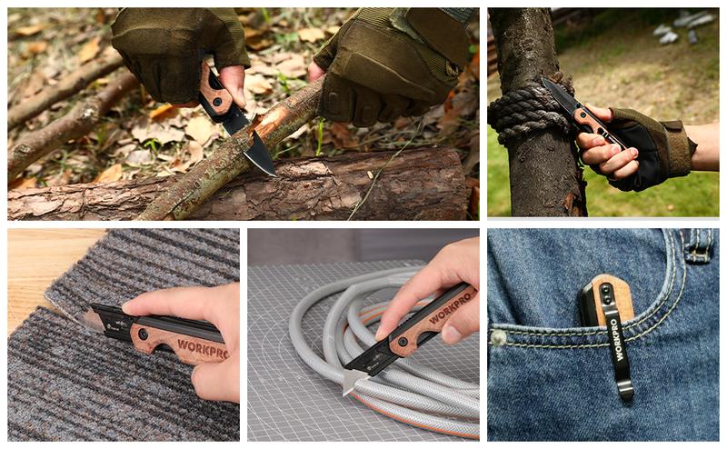 #JumpstartSale WORKPRO 2-in-1 Folding Knife/Utility Knife, Quick-Change Box Cutter with Belt Clip, Liner Lock, and G10 Handle, Extra 10 SK5 Blades Included