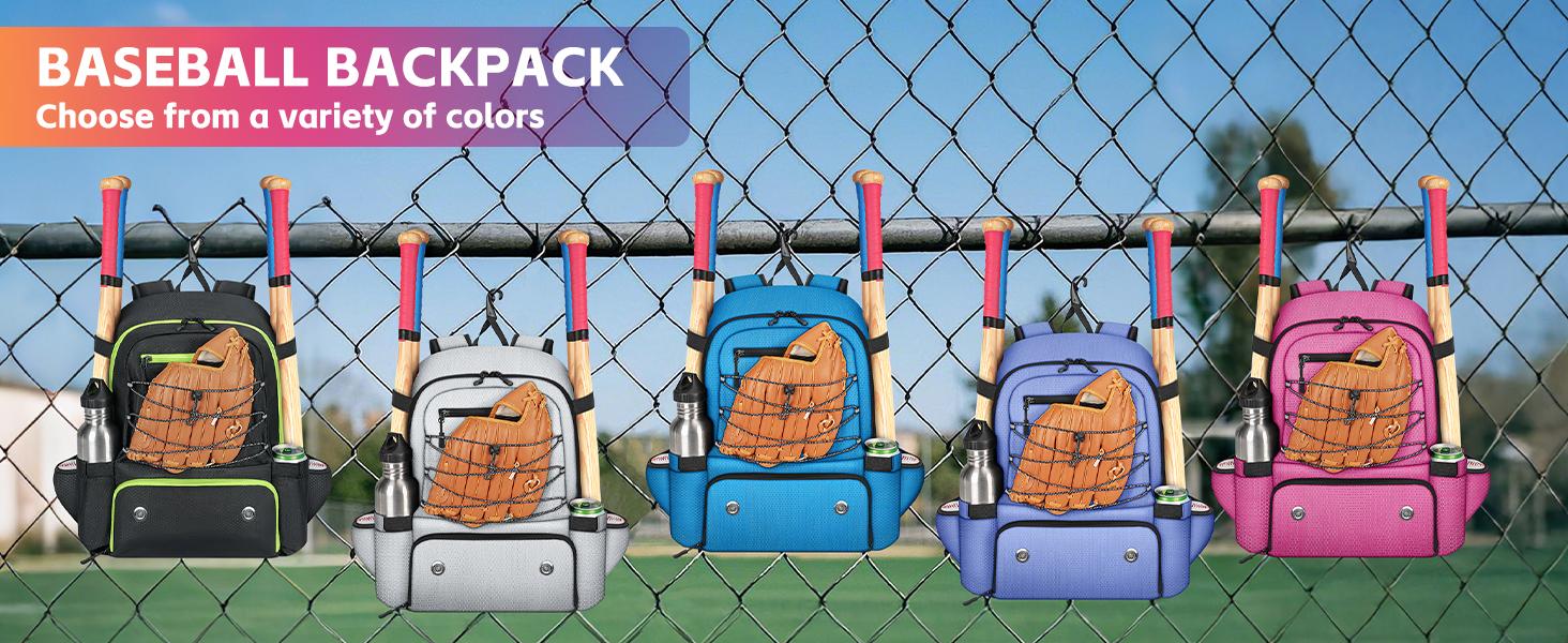 MATEIN Baseball Bat Bag for 4 Bats with Ball Pocket, Lightweight Youth Baseball Backpack with Shoe Compartment, Large Capacity Softball Equipment Bag with Fence Hook for TBall Gear, Helmet, Glove