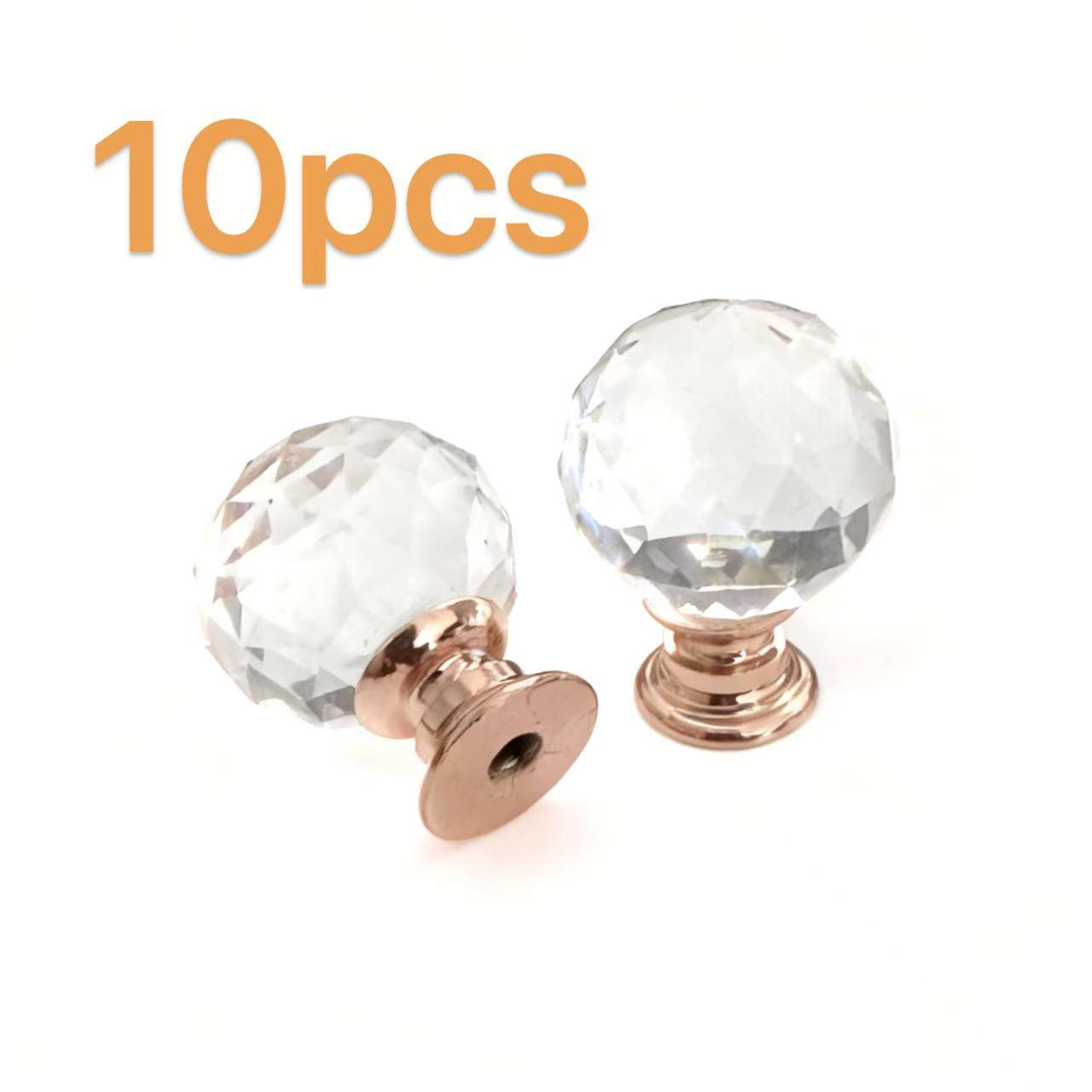 10 Crystal Drawer Knobs, Round Handle Ball Pulls, Suitable for Cabinets, Dressing Tables, Drawers, Kitchen Furniture - Transparent, Door Knob, Door Hardware