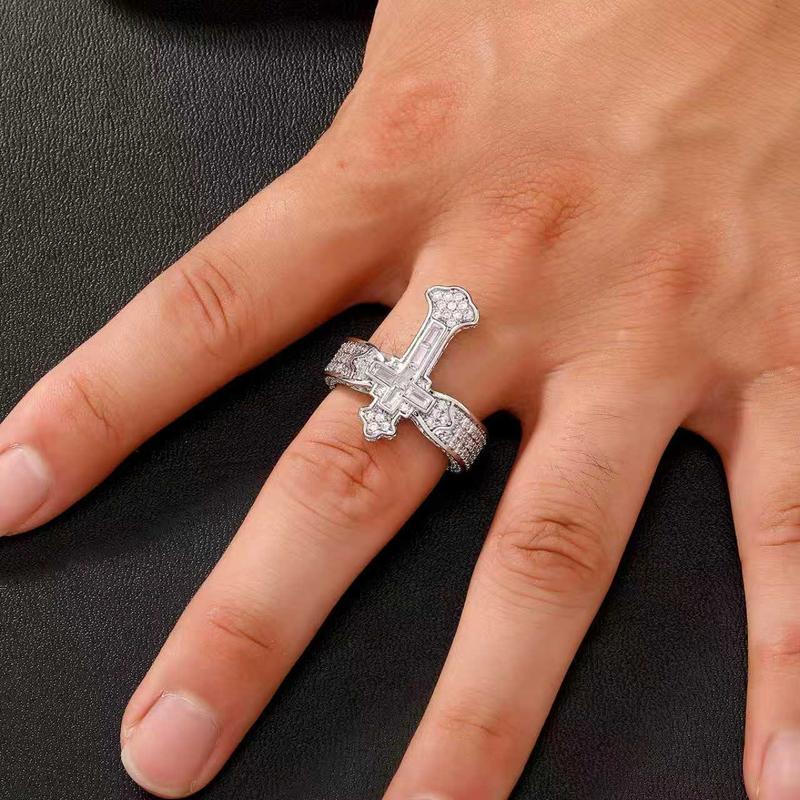 (CR004N) Vintage Crest Cross Ring 5A CZ Hand-Set Antique Finish Unisex Heritage Gift Statement Jewelry for Men & Women