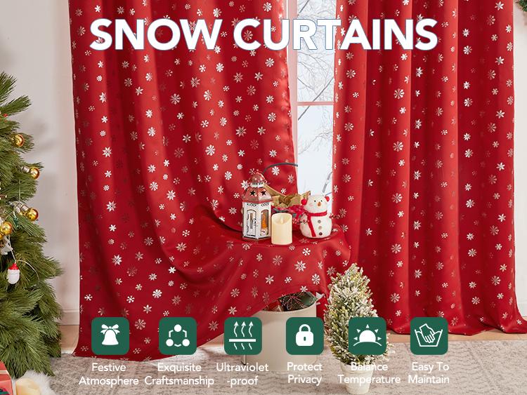 Deconovo Christmas Themed Blackout Curtain Set (2 Panels, Red Snowflake Pattern) – Thermal Insulated Holiday Drapes for Bedroom & Living Room Decor