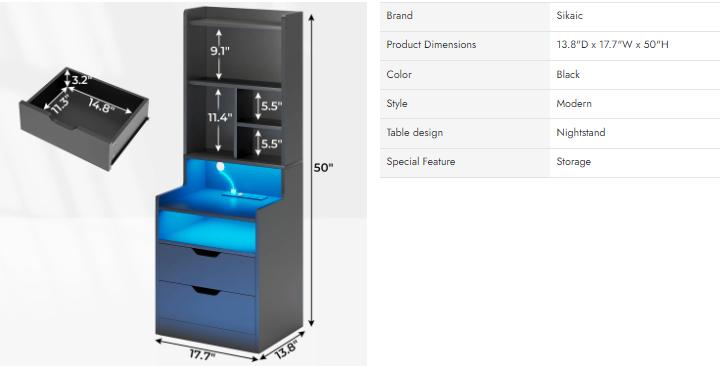 Sikaic LED Nightstand With Bookshelf Charging Station Furniture Drawer Bedroom Table Home Organize Study Minimal Interior Power Outlets Sikaic LED Nightstand With Bookshelf Charging Station Furniture Drawer Bedroom Table Home Organize Study Minimal Interior Power Outlets