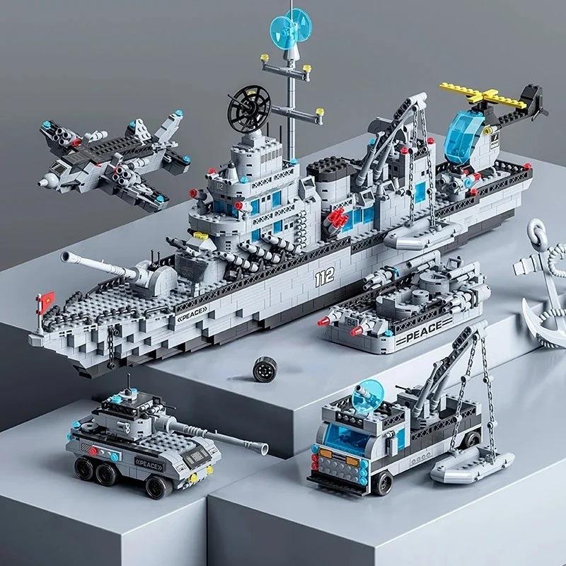 Huge size 1560PCS Navy war ship Army ship model warship 6 in 1 multi-shape combination building blocks to build a boy toy set