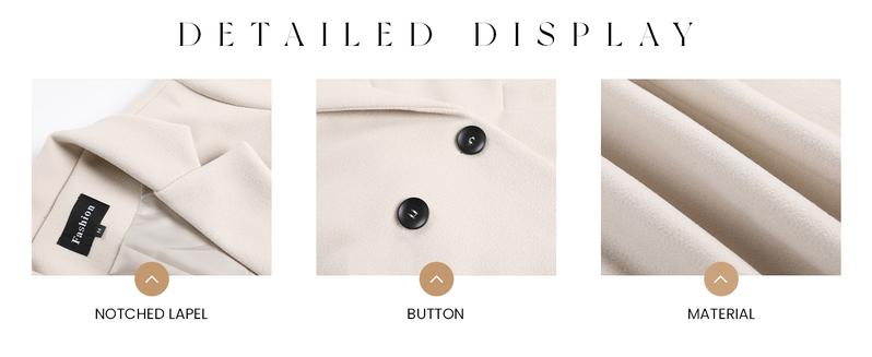 Ommig Women's Notched Lapel Wool Coat Single Breasted Pea Coats Winter Wool Blend Blazer Jacket