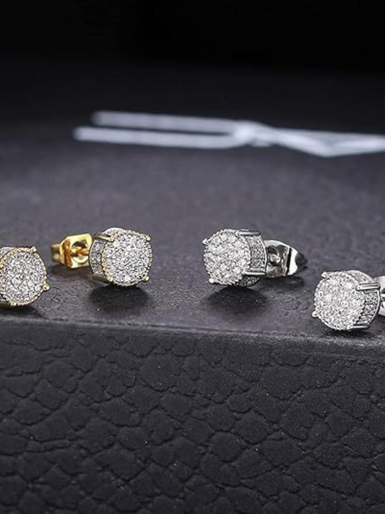 Vintage Rhinestone Hip Hop Earrings Set, Unisex Zirconia Studs, Color-Blocked Electroplated Round Design, Perfect for Daily Parties Holidays