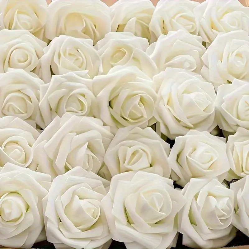 54-Piece Lifelike Foam Roses Set - 50 Roses with 4 Leaves (No Box), Stems Included for DIY Flower Decor, Wedding Bouquets, Indoor Decorative Arrangements