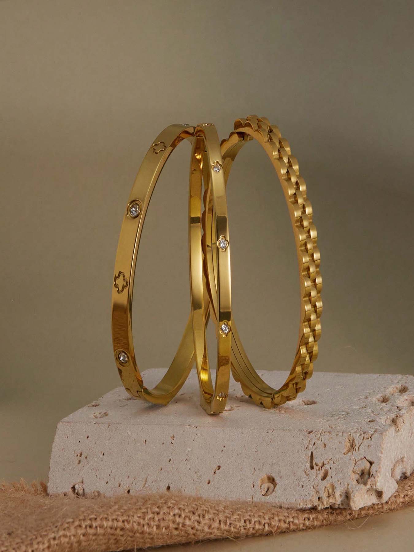 3-Piece Set of 304 Stainless Steel Stackable Bracelet with Chain and Clover Design, Fashionable Style, Suitable for Women, Suitable for Leisure, Party, Festival, Birthday, Wedding, Valentine's Day Gift, Mom, Mother's Day Gift