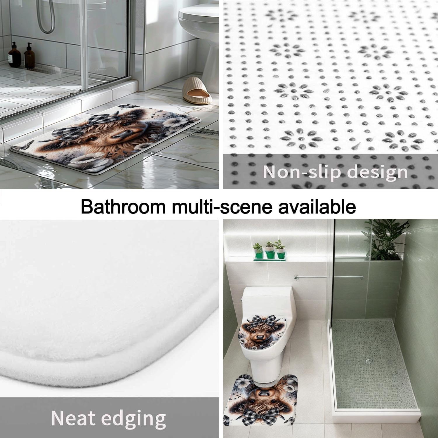 Highland Cow Christmas Shower Curtain Set, 72x72 Inch Waterproof Polyester Bath Curtain, Easy Install, Farmhouse Bathroom Decor