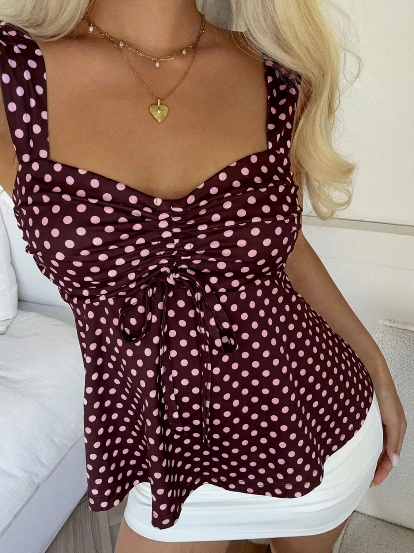 Summer Classic Polka Dot Women's Casual Comfortable Sleeveless Tank Top, Slim Fit Unlined Smooth Fabric, No Button or Zipper, Camisole Tank Tops