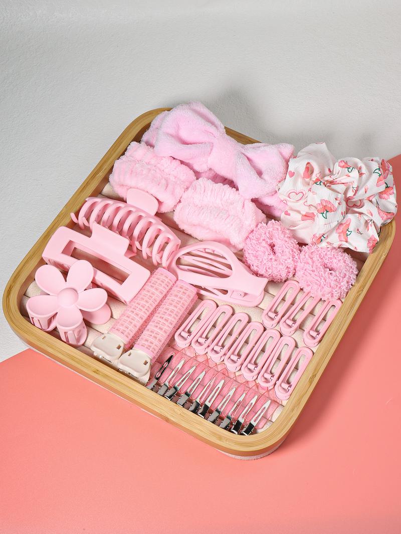 Cute Elastics Hair Accessories Set, Including Hair Clips & Hair Ties & Hair Claws & Hair Brushes, Multifunctional Hair Accessories for Women & Girls