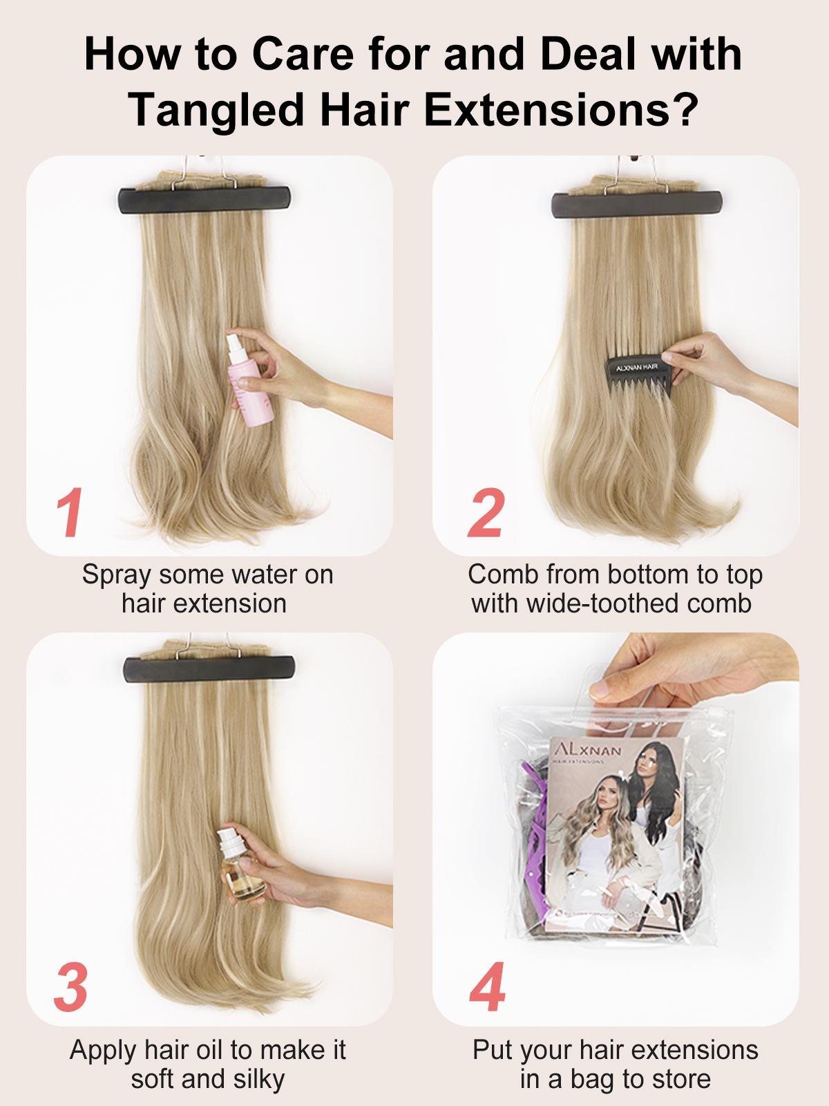 ALXNAN Synthetic Bleach Blonde Clip-in Hair Extensions Natural Straight Long Layered for Women Curly Wavy Heat Resistant Natural Straight