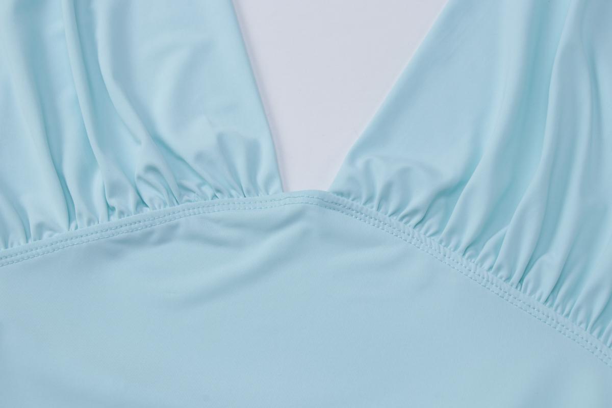 Women's Solid Color V Neck Cut Out Tie-back T-shirt Top, Bodycon Fitted Top, Sexy Backless Lace-up Sleeveless Plain Slim Fit Ruched Blouse Crop Top, Party Club Date Daily Casual For Ladies Summer