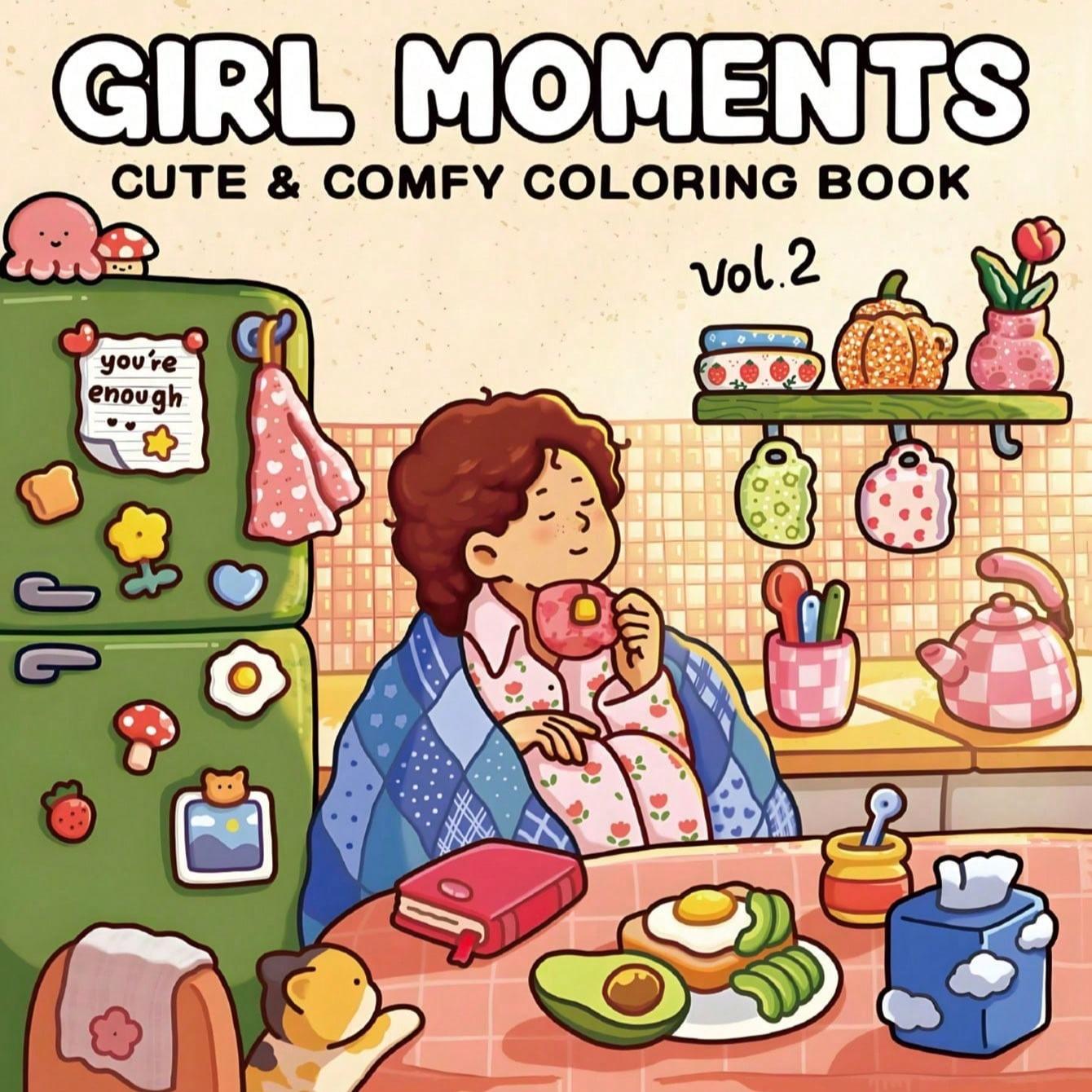 Girl Moments Coloring Book for Adults & Teens, Stress Relief Drawing, Large Relaxing Design, Cute Characters, Safe & Eco-Friendly