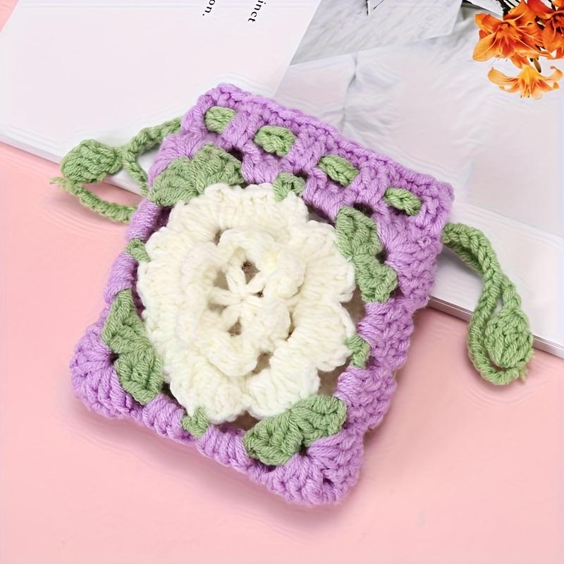 6PCS Cute Sunflower Crochet Drawstring Pouch for Students, Hand-Woven Mini Coin Purse, Earphone Protective Case & Storage Bag, Versatile Floral Knit Wallet for Daily Use