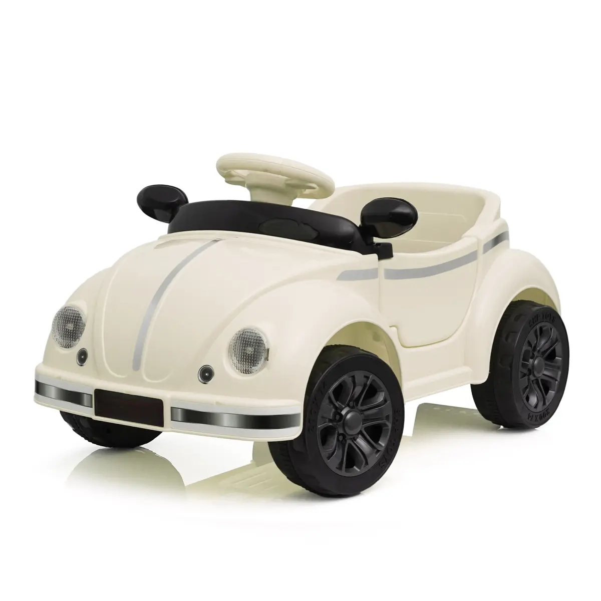 Beige Vintage Rounded Kids Ride‑On Car, 12V Dual Motor Toddler Electric Toy Car with 2.4G Remote Control, LED Headlights Bluetooth USB, Anti‑Tip Wide Base 3‑Speed 55.12 LBS Load Capacity for 2‑4 Years Old Indoor Outdoor Play