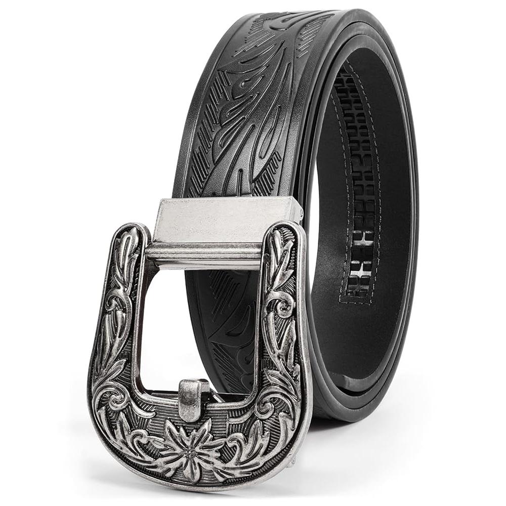 XZQTIVE Ratchet Western Belt Leather Cowboy Belts for Men with Automatic Western Buckle Belt for Jeans