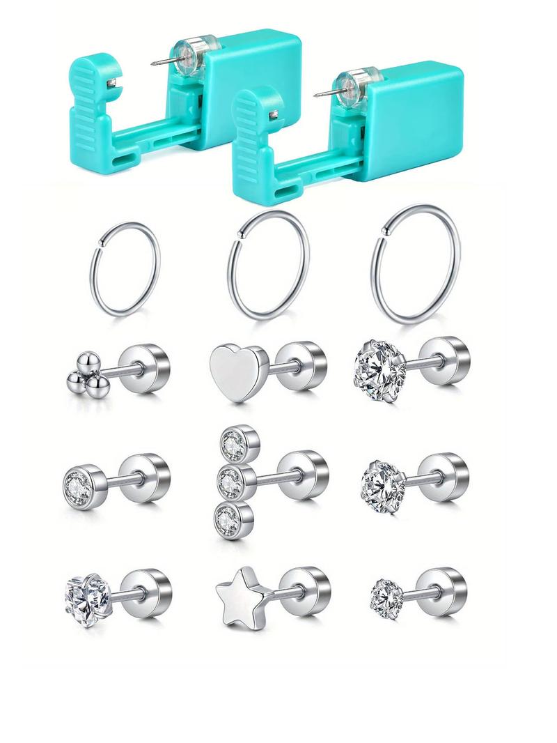 Mixed Style Rhinestone Decor Earrings Set, Stainless Steel Cartilage Earrings, Fashion Jewelry for Party, Daily Clothing Decor, Trendy All-match & Exquisite Jewelry for Gift