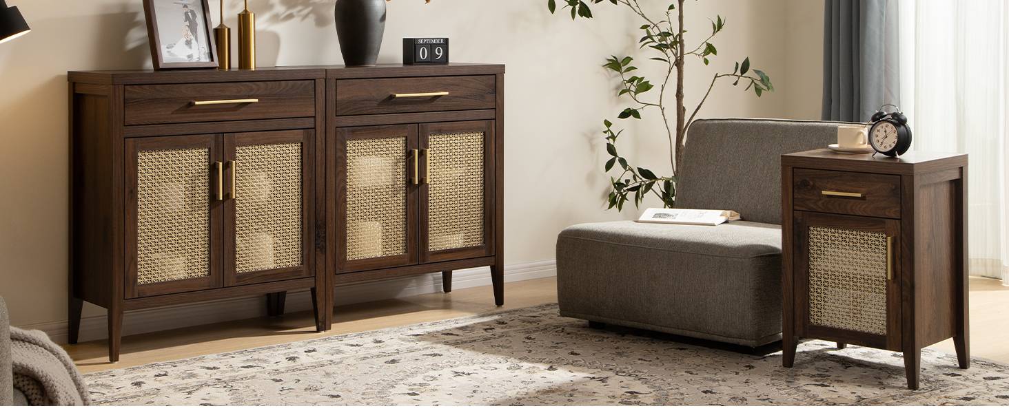 SICOTAS Tall Nightstands Set of 2 with Drawer, Mid Century Modern Wood Night Stand Rustic Bedside Tables with Storage, Vintage End Tables with Metal Mesh Door for Bedroom, Brown Oak