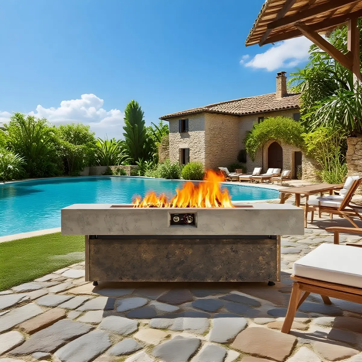 Fire Pit Table, Tabletop Propane Fire Pits, 56 x 23 in, 50,000 BTU outdoor firepit table, Suitable for Outdoor, Patio, Balcony, three height options