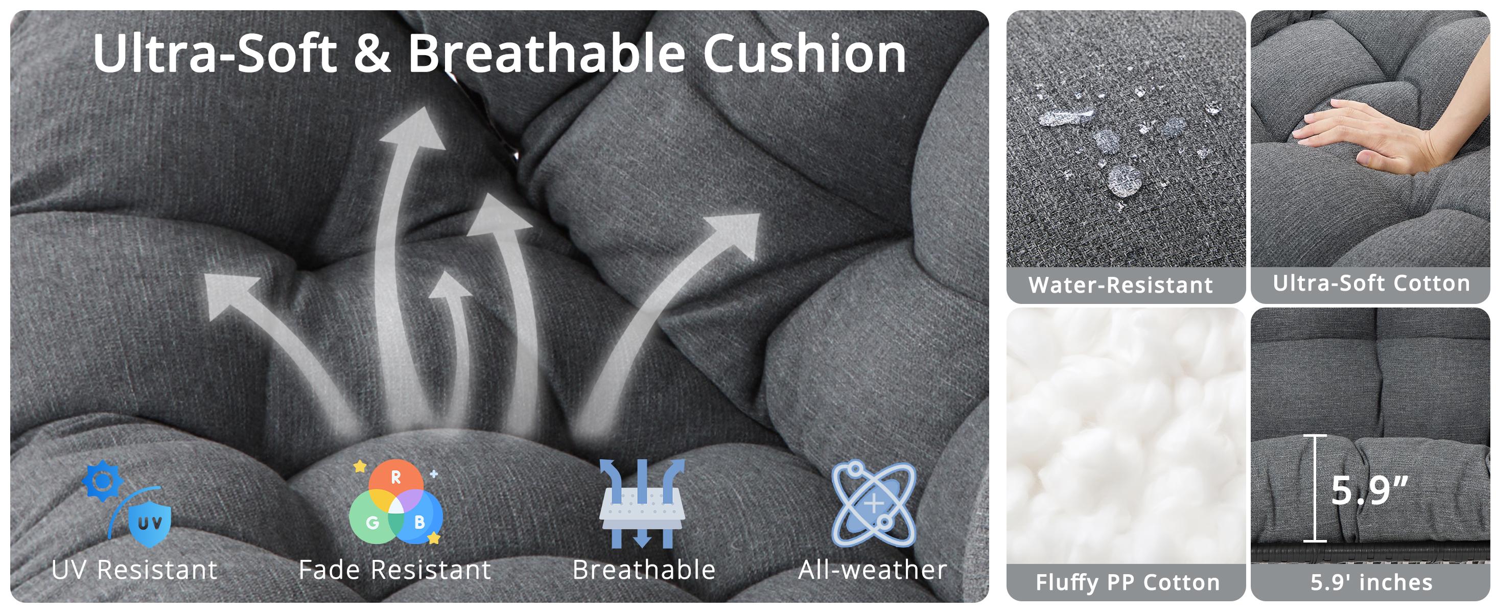 IRONCK Wicker Outdoor Egg Chair with Ottoman, Patio Lounge Chair with Footrest, Thickened Padded Cushion and Headrest, Egg Seat for Patio, Living Room, Garden, Balcony, Dark Gray