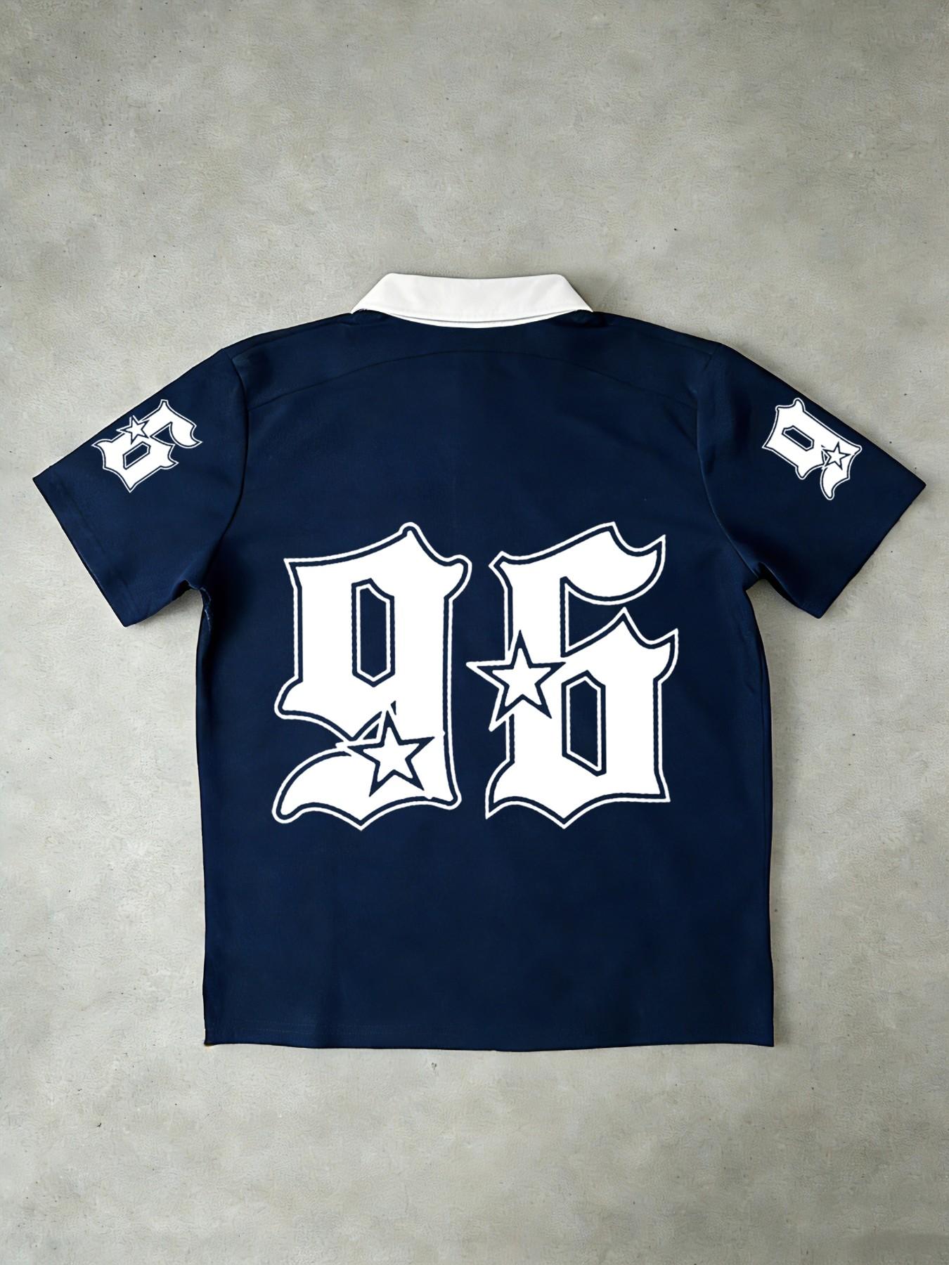 Retro 96 Star Print Polo Shirt, Y2K Streetwear, Eye-Catching