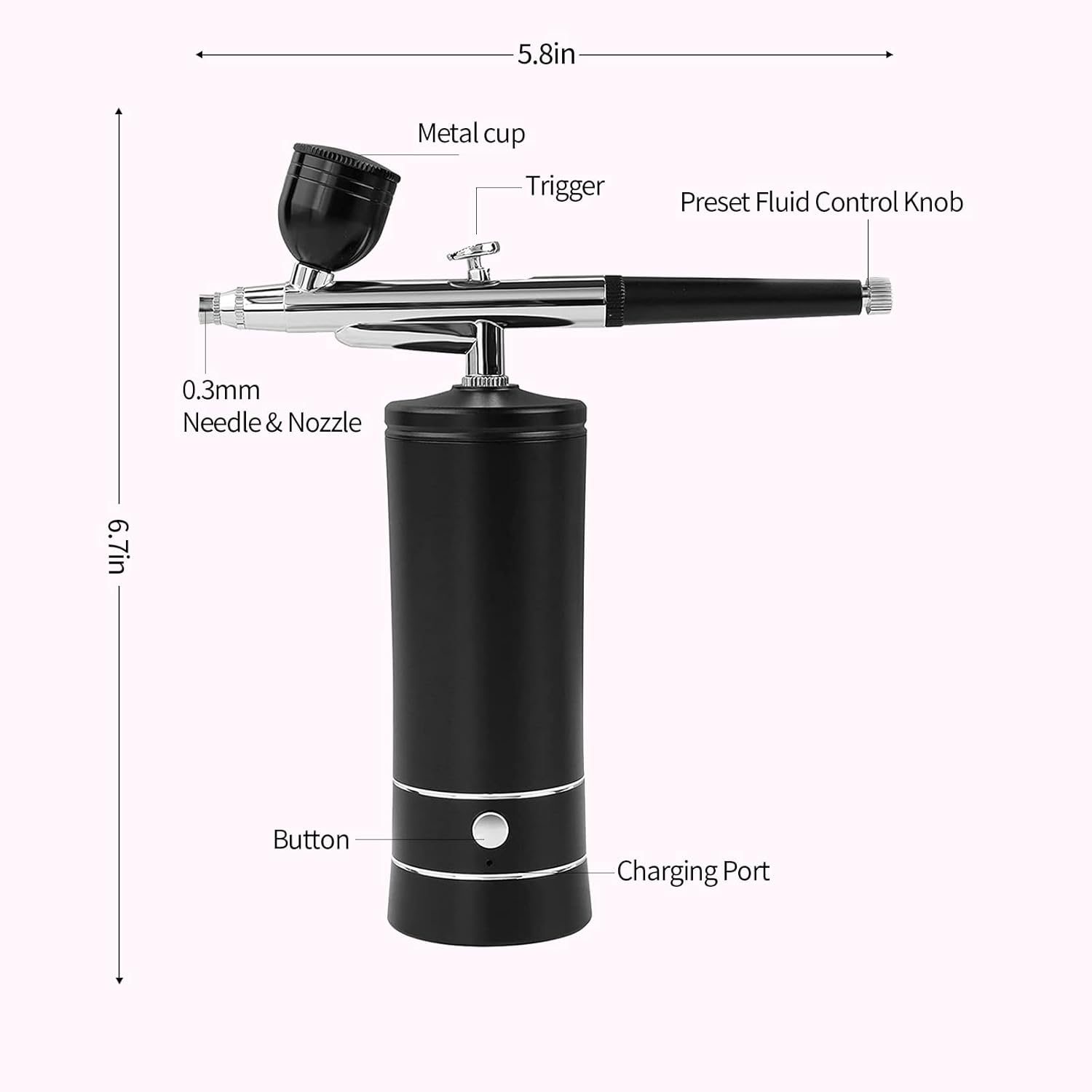 Airbrush Kit with Compressor Portable Airbrush Kit 48PSI High-Pressure Non-Clogging Air Brush Set Cordless Rechargeable with 0.3mm Nozzle and Cleaning Brush for Painting,Nail Art, Makeup (black)