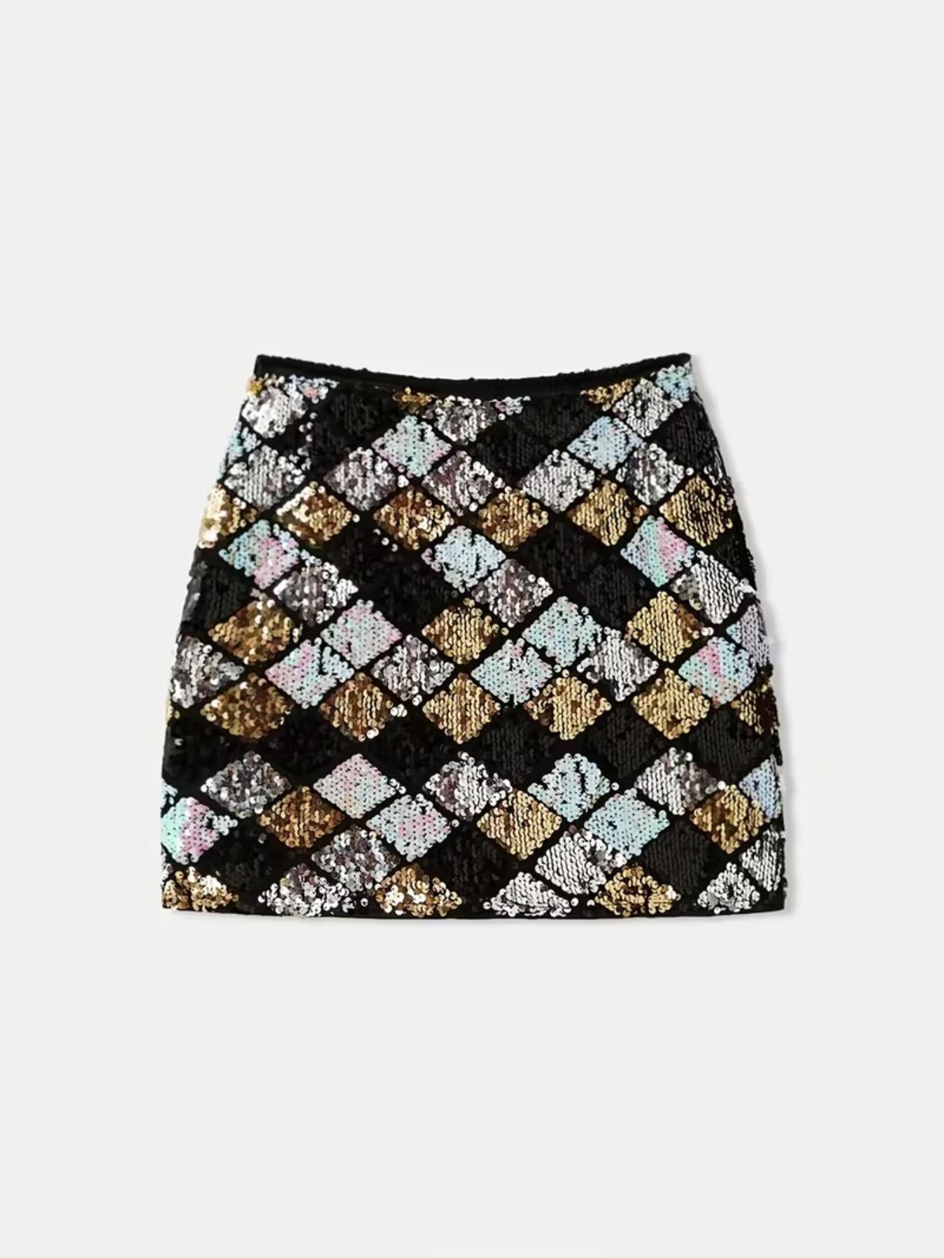 2026 New Rhombus Sequin Women's Fashion Sexy Bodycon Glitter Skirt, Perfect for Christmas Party, Dance, Music Festival