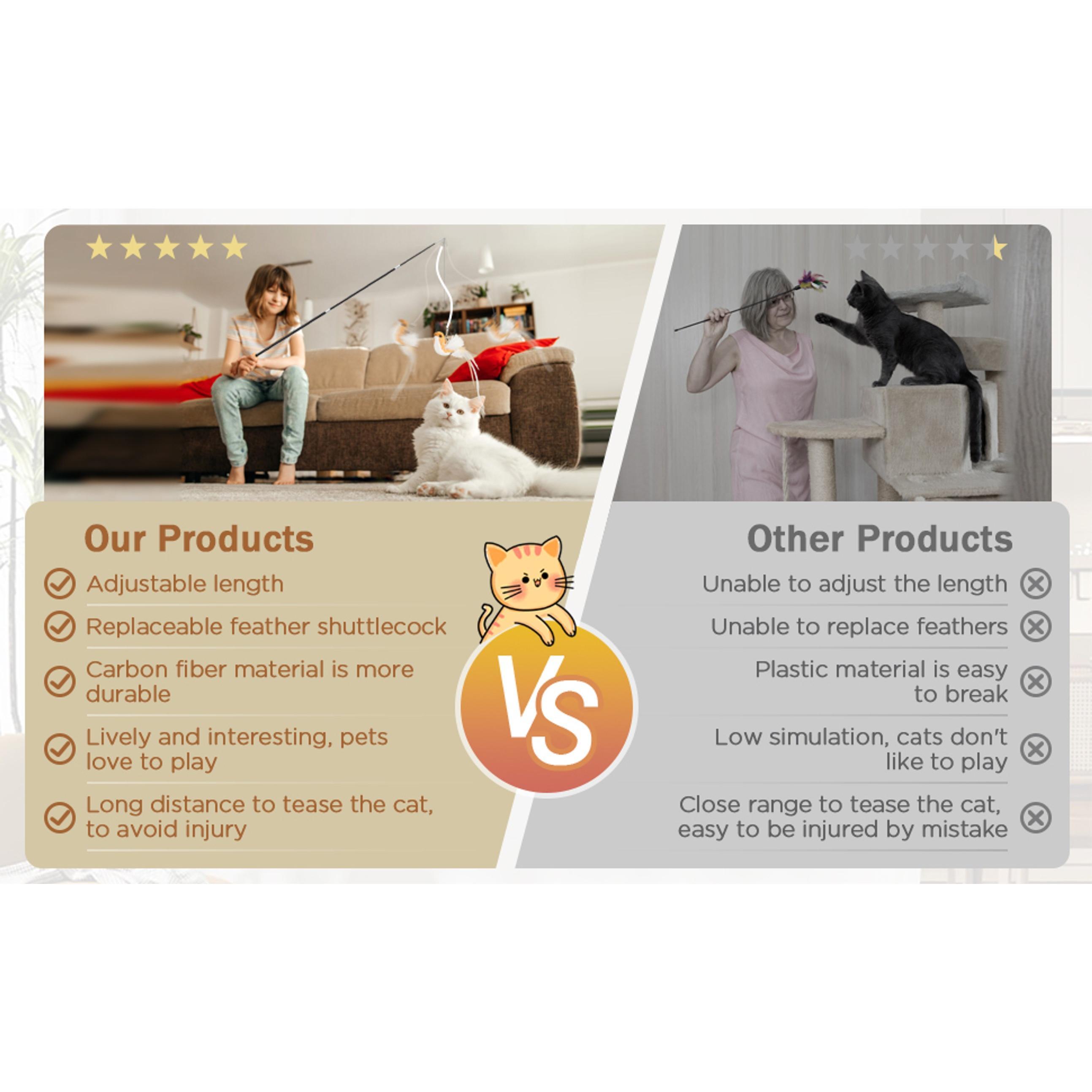 Cat Teaser Wand Toys, Interactive Bird Toys for Indoor Kittens, 42.15’’ Long Cat Fishing Pole Toys, 2Pcs Wires and 5Pcs Natural Refills, Sustainable Wooden Handles, Exercising, Playing Cat Teaser Wand Toys, Interactive Bird Toys for Indoor Kittens, 42.15’’ Long Cat Fishing Pole Toys, 2Pcs Wires and 5Pcs Natural Refills, Sustainable Wooden Handles, Exercising, Playing