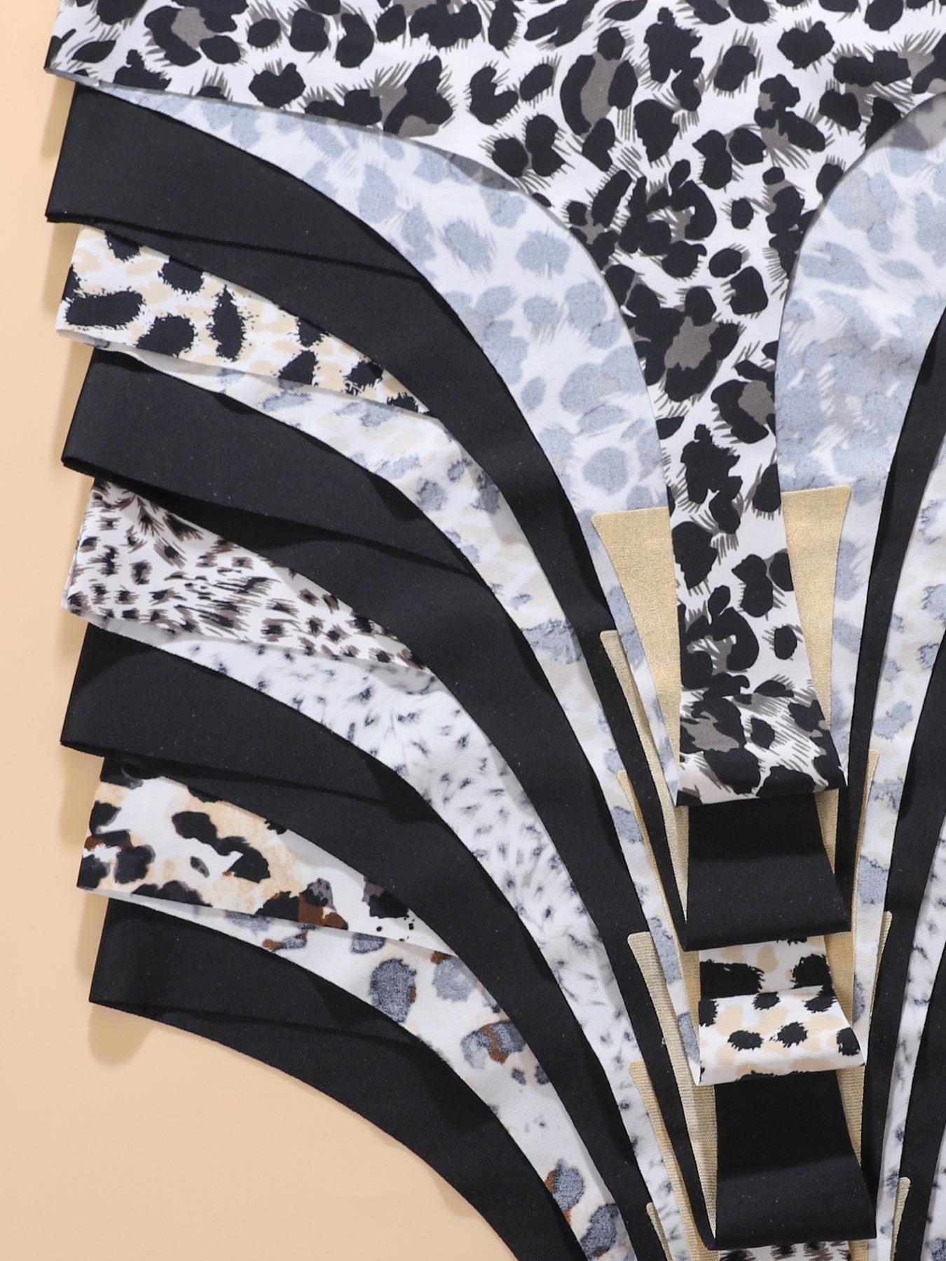 Women's Solid & Leopard Print Underwear Set, Casual Elegant Panty, Comfortable Skin-Friendly V-Shape Pull-Up Waist Design, Seamless Sporty Thongs, 8 Pieces