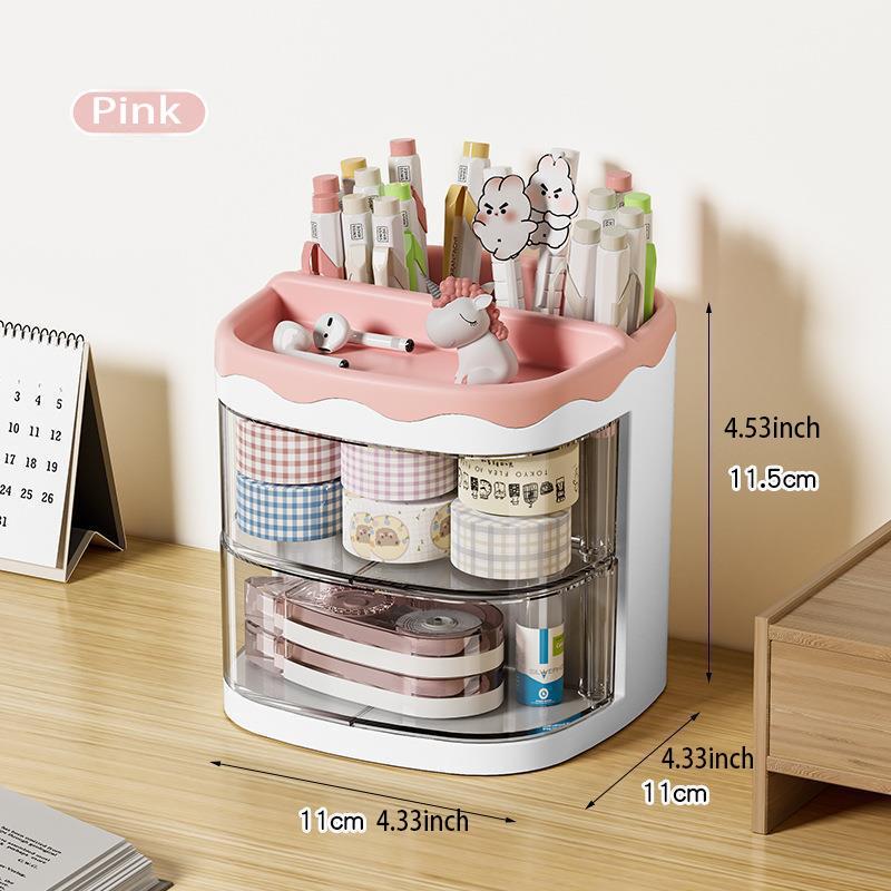 High-Value Rotating Pen Holder, Multi-Layer Transparent Storage, Cartoon Decorative Stationery, Small Item Classification Organizer, Stationary Organizer Holder
