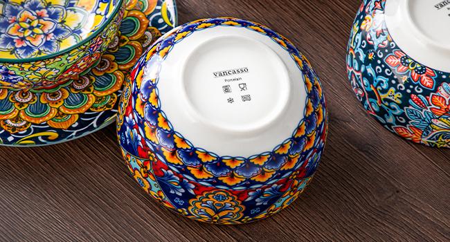 vancasso 12 Pieces Dinnerware Sets, Plates and Bowls Set, Porcelain Dishes Set for 4, Microwave and Dishwasher Safe, Scratch Resistant, Bohemian Style Dining Ware Service for 4, Series SIMI