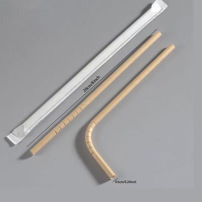 100-Pack Biodegradable Paper Straws, Flexible Straight Design, Eco-Friendly for Coffee & Juice, Ideal for Home & Cafes