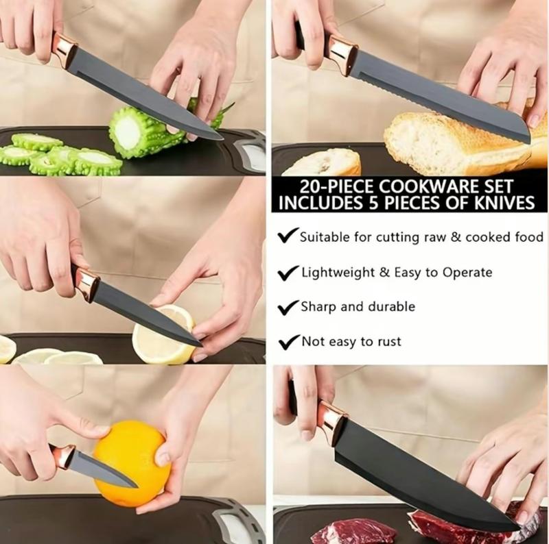 19 Piece Silicone Kitchen Utensils Set with Wooden Handle & Knives - Heat-Resistant, Non-Stick Cooking Tools & Storage Bucket - Perfect Kitchen Gadgets for Easy Cooking and Cleaning Cookware Barrel Stainless Steel kitchen