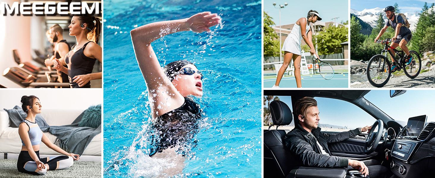Bone Conduction Headphones Bluetooth, Open Ear Headphones with Mic Underwater Swimming Headphones 32GB MP3 & 8 Hrs Playtime, Wireless Underwater Earbuds for Swimming, Sports.BY