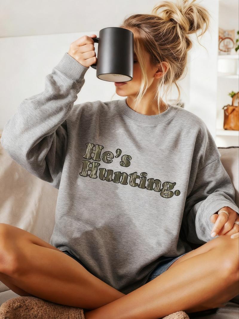 Unisex Botland Camo Letter Print Hoodie, Casual Loose-Fit Round Neck Sweatshirt, Fall & Winter Kint Fabric, Men Women Fashion Top