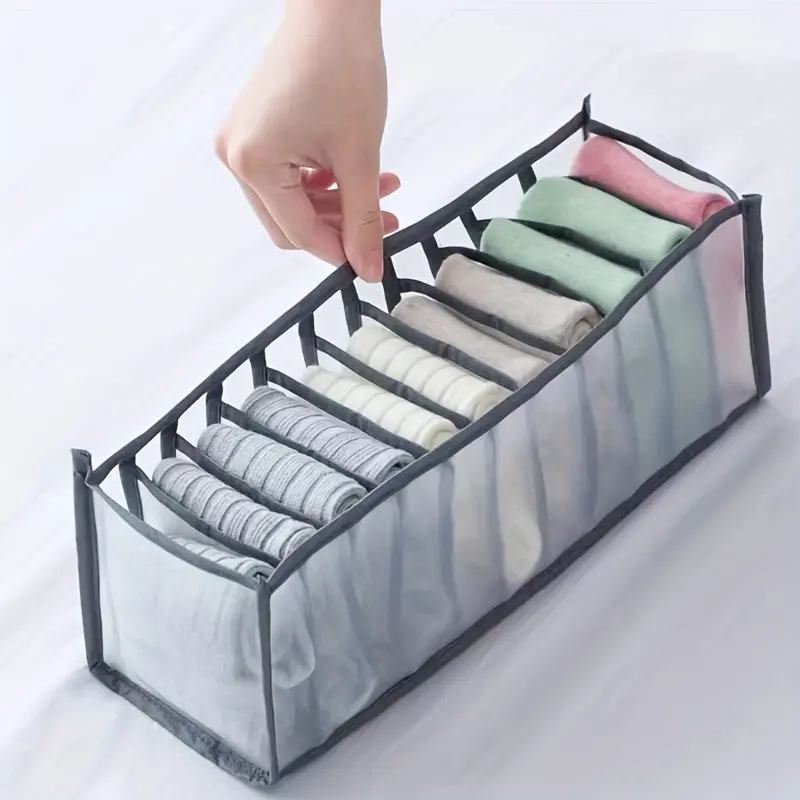 4pcs 11-Grid Underwear Storage Box Foldable Fabric Socks Bra Divider Folding Wardrobe Storage Box Suitable for Home Use Underwear, Socks, Clothing, Stockings, Ties, and Bras 12.6inch* 4.72inch Under-Bed Storage Foldable Storage Bins
