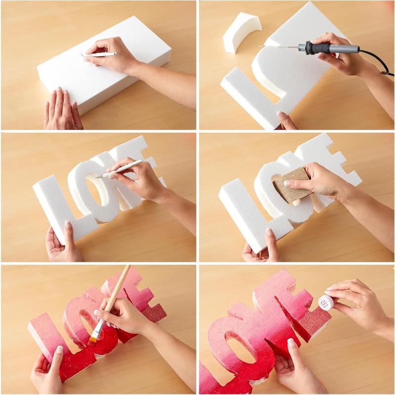 Smooth Foam Craft Blocks for DIY Craft & Floral Arrangement - Foam Carving Blocks - 12 x 6 x 2 In, White, 6 Pack