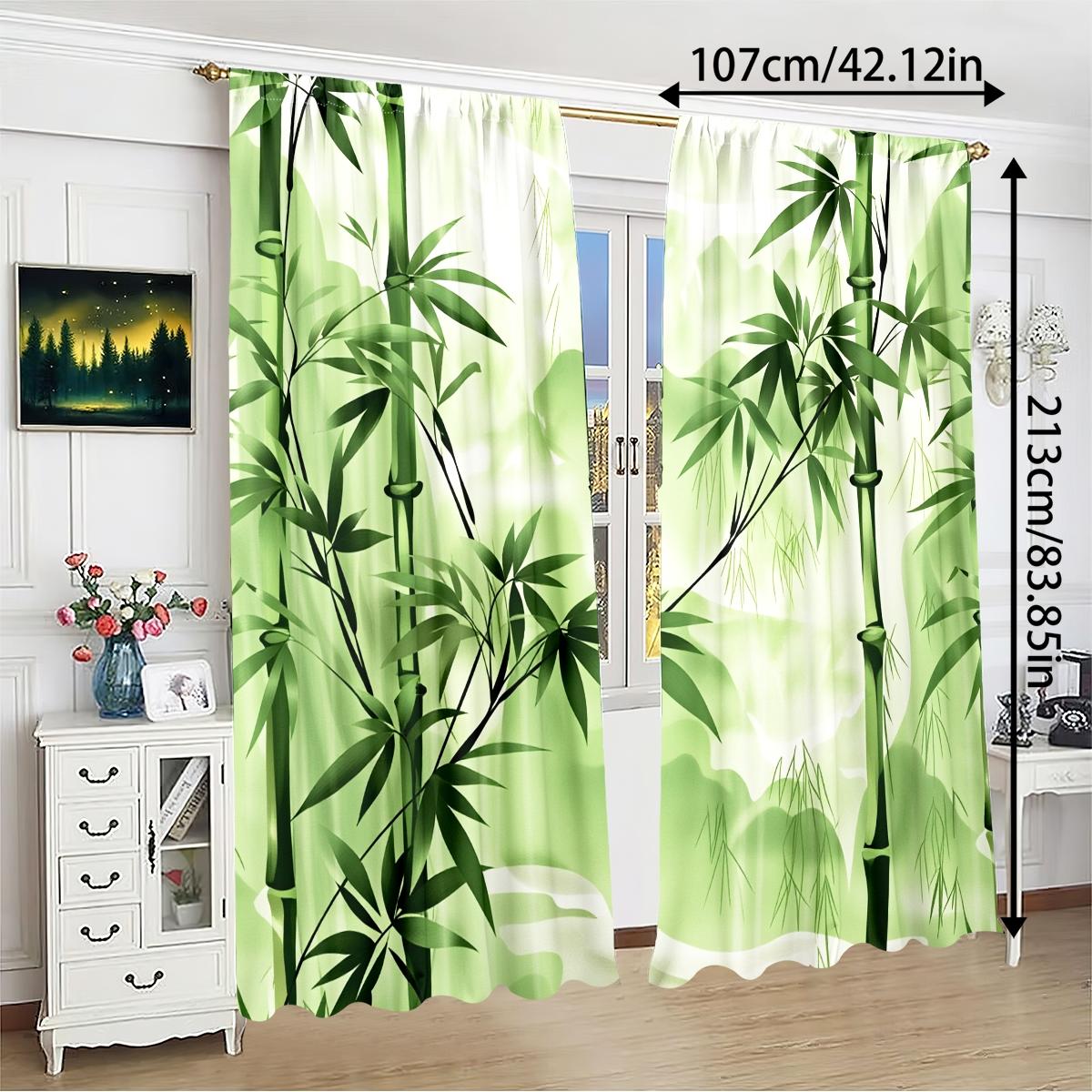 2-Piece Bamboo Forest Digital Print Curtains, Semi-Transparent Polyester Fabric, Rod Pocket Design, Easy Care, Suitable for Living Room & Bedroom, Window Curtain