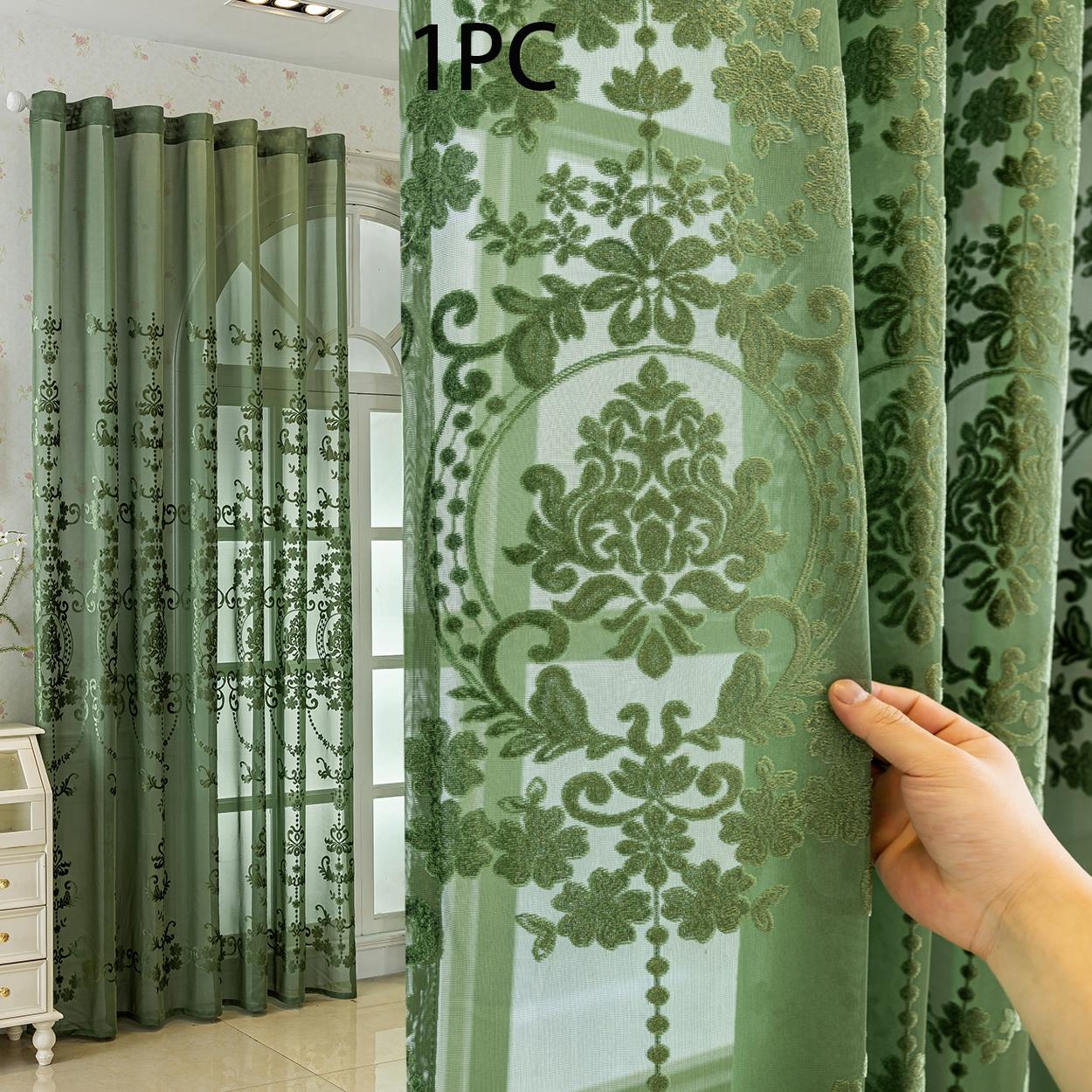 European Luxury Floral Semi-Transparent Curtain, Lightweight Breathable, Ideal for Living Room, Bedroom, Balcony, Kitchen, Office, Garden