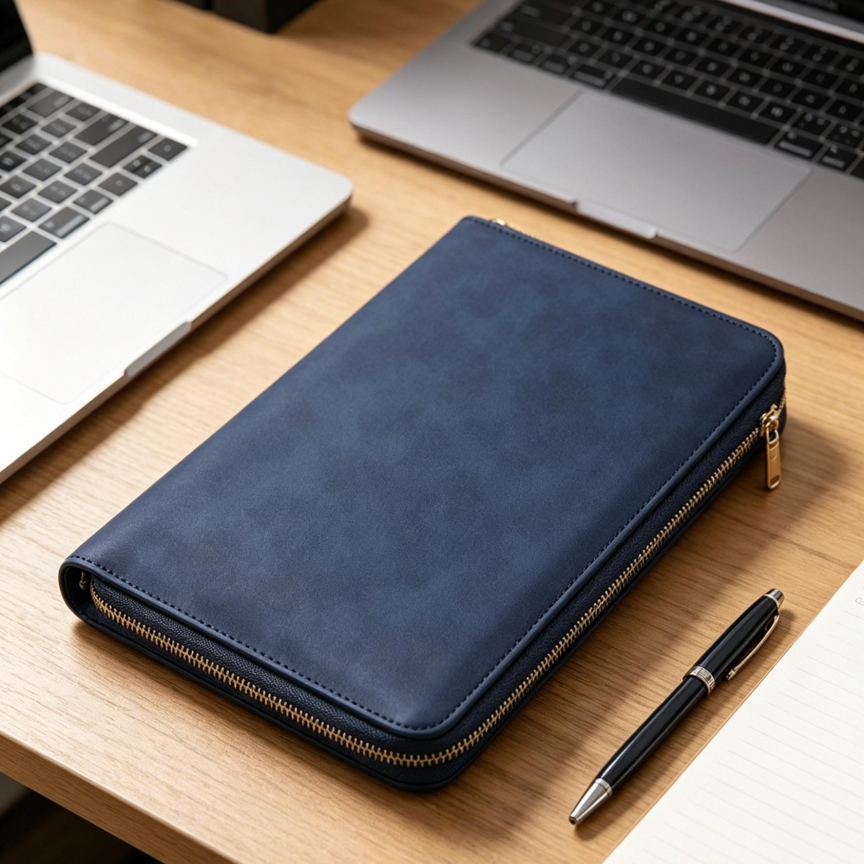 A5 PU Leather Zippered Binder Notebook, Multi-Pocket Organizer Journal, Hardcover Business Planner with Zip Closure for Work, School & Travel