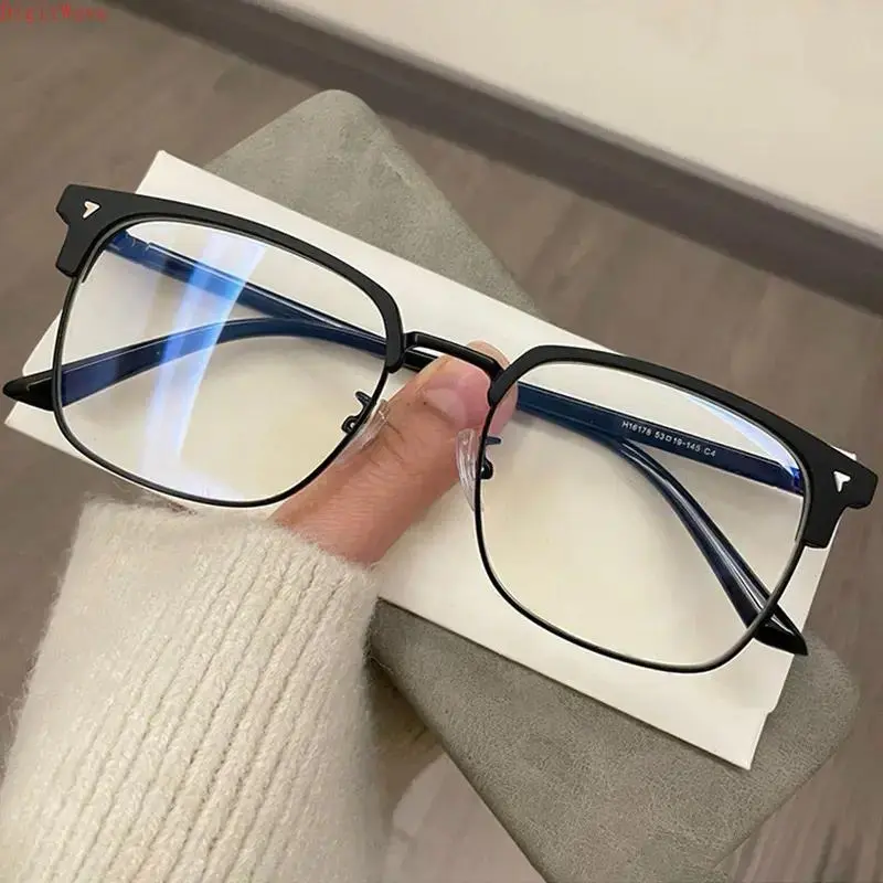 Unisex Trendy Semi-Rimless Square Browline Blue Light Glasses - Vintage Style, Lightweight Durable Glasses, for Remote Workers, Outdoor Sports & Outdoor Activities