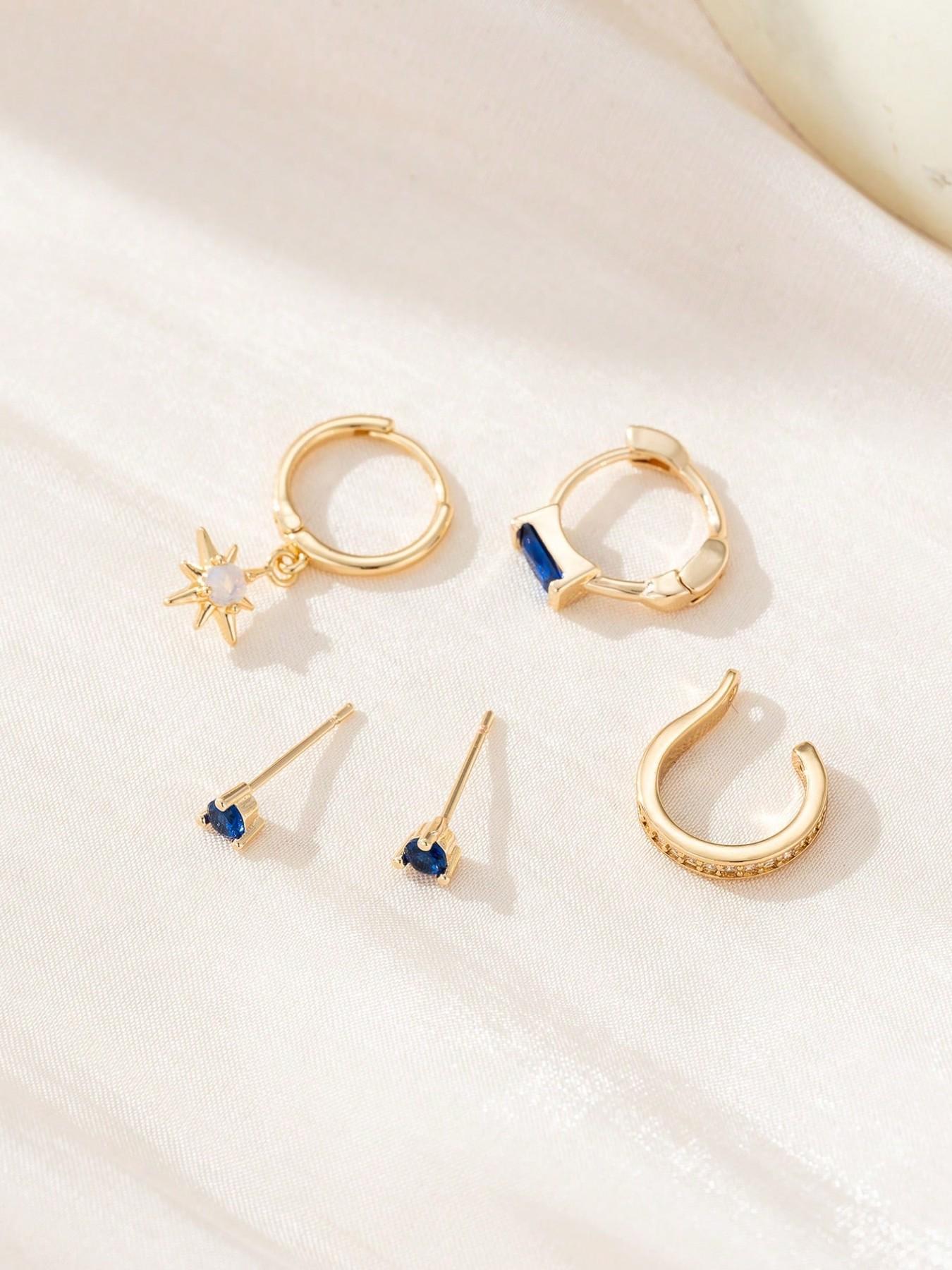 Women's Fashion Jewelry Set, Blue Artificial Zircon Earrings, Perfect for Music Festivals & Parties, Stylish Accessory