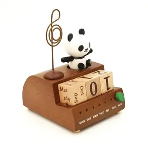 Wooden Panda Calendar Music Box, Desktop Bedroom Ornaments, Unique Decorative Gift, Perfect for Home & Office Decoration