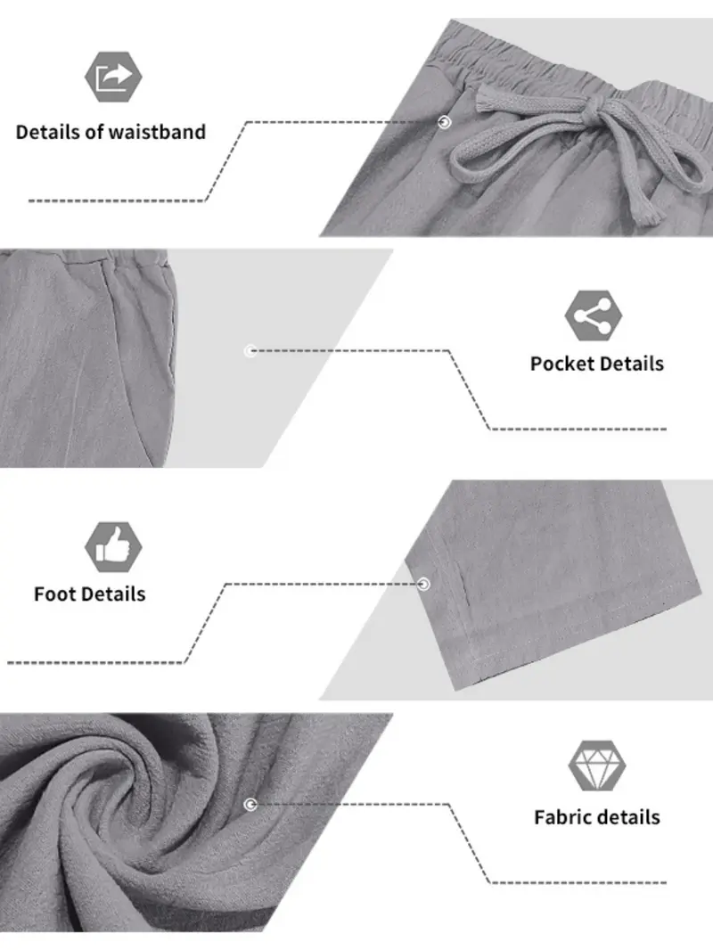 Men's Natural Linen Casual Set, Polo Neck Shirt & Loose Long Pants, Breathable Textured Fabric, Spring Summer, Versatile