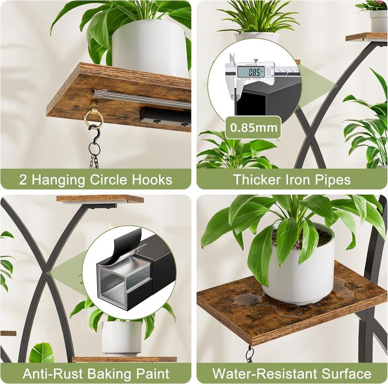 POZILAN Plant Stand Indoor with Grow Lights,Metal Plant Flower Display Shelves, Tree-Shaped Plant Rack for Home, Patio, Black
