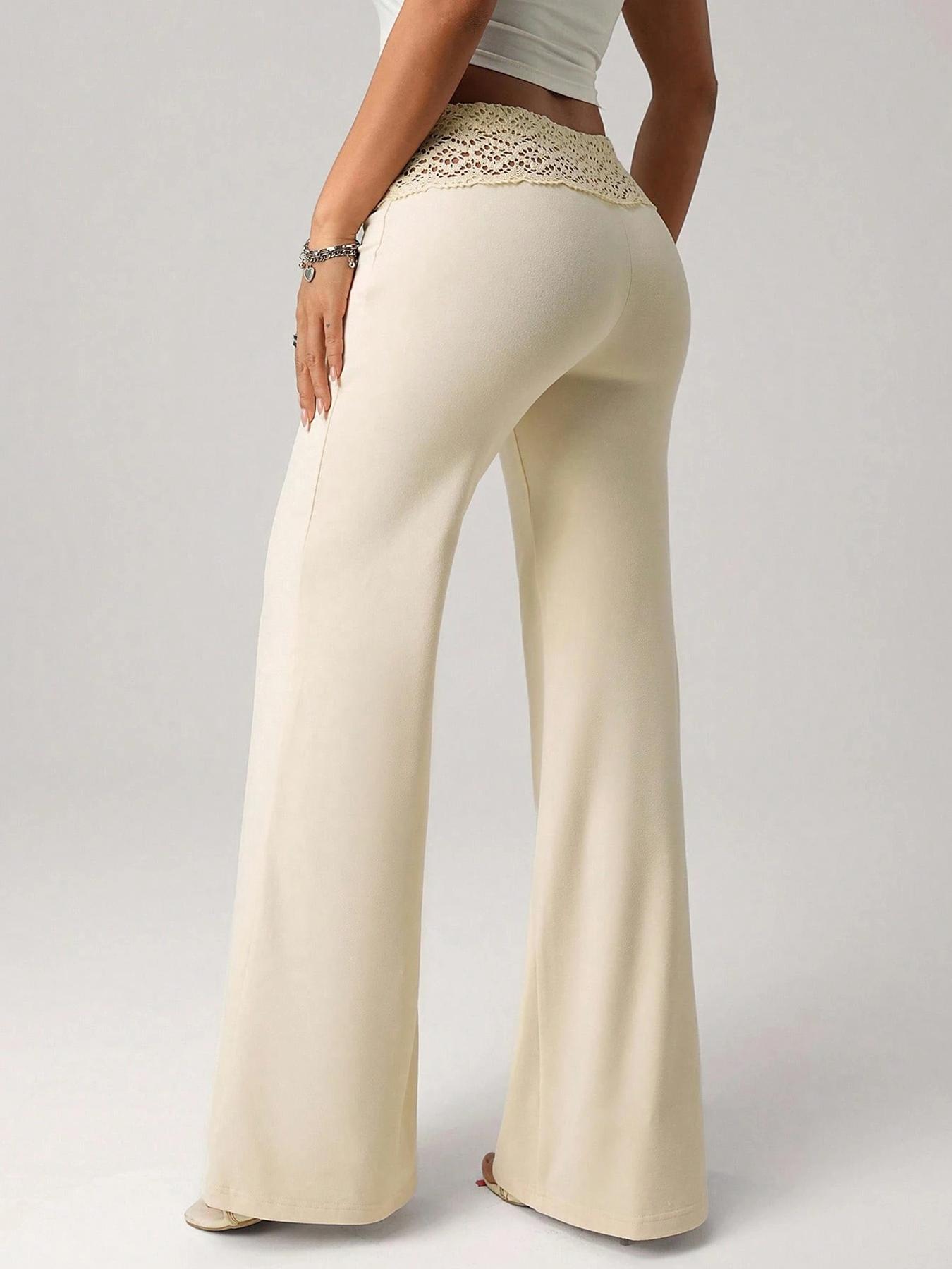 Women's Knit Beaded Drawstring Loose Casual Vacation Pants, Comfortable High Waist Trousers for Spring & Fall Seasons