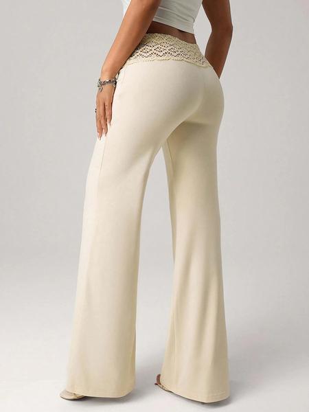 Women's Knit Beaded Drawstring Loose Casual Vacation Pants, Comfortable High Waist Trousers for Spring & Fall Seasons