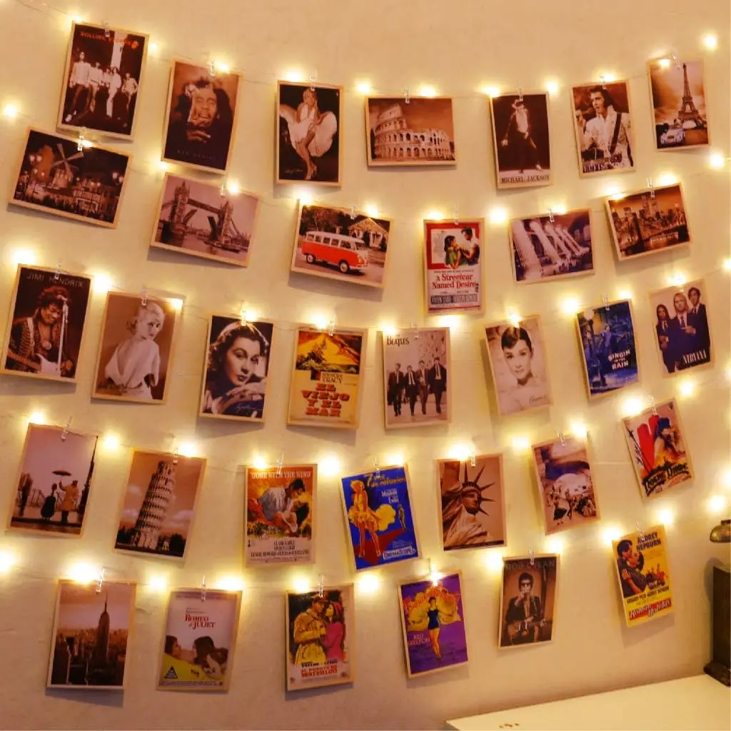 50LEDs Photo Clips String Lights, 16.4FT 50 LED,   | 52 Clear Clips & 10 Hooks, , Fairy Lights for  Picture, Dorm Indoor Bedroom Party Wedding Decor, Warm White